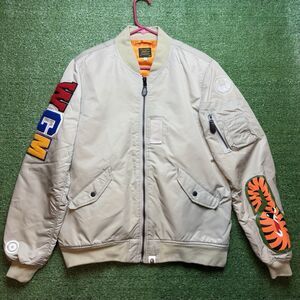 BAPE TIGER SHARK sweat MA-1 bomber jacket Gray A Bathing Ape Size XL Authentic